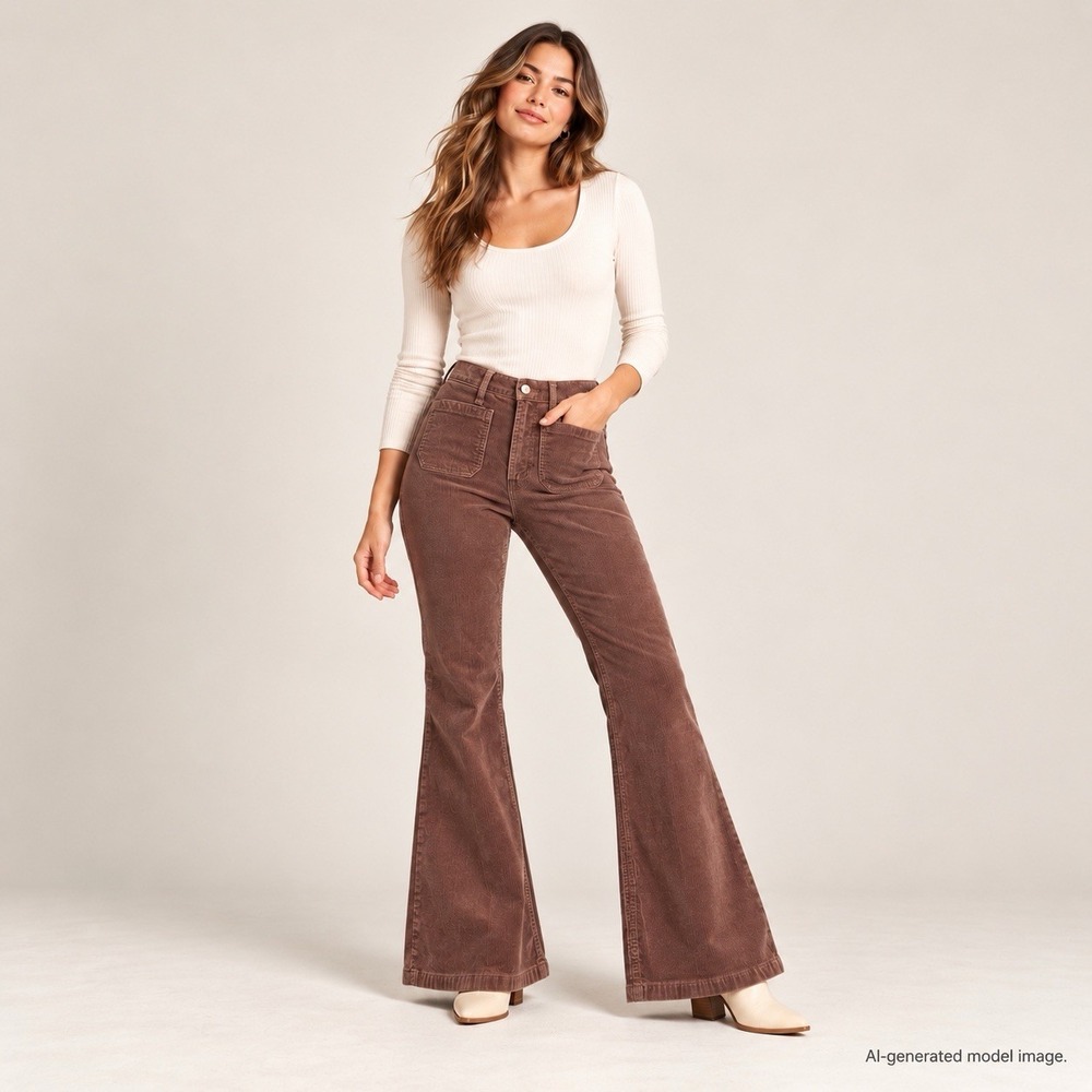 Gap 70s Flare Corduroy Pants Womens 26 2P Brown High Rise Stretch Retro Boho